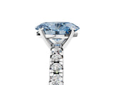Platinum Fancy Blue Oval Cut Diamond Solitaire Pavé Engagement Ring with Round Band and Prong Setting_7