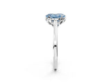 Platinum Fancy Blue Oval Cut Diamond Solitaire Ring with Flower Prong Setting and Classic Band_2