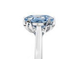 Platinum Fancy Blue Oval Cut Diamond Solitaire Ring with Flower Prong Setting and Classic Band_5
