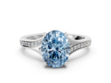 Platinum Fancy Blue Oval Cut Diamond Solitaire Ring with Pavé Band and Prong Setting_12