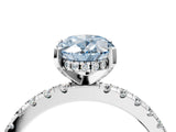 Platinum Fancy Blue Oval Cut Diamond Solitaire Ring with Round  Pavé Band and Four-Prong Setting_40