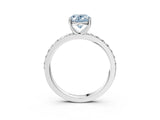 Platinum Fancy Blue Oval  Cut Diamond Solitaire with Pave Band and Four-Prong Setting 4