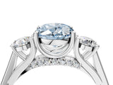 Platinum Fancy Blue Oval Cut Diamond Three-Stone Engagement Ring with Prong Setting and Pavé Band_16
