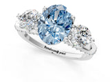 Platinum Fancy Blue Oval Cut Diamond Three-Stone Ring with Prong Setting and Pavé Band_13