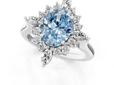 Platinum Fancy Blue Oval Cut Halo Diamond Cluster Ring with Marquise and Round Stones on a White Gold Band with Prong Setting_1