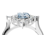 Platinum Fancy Blue Oval Cut Halo Diamond Cluster Ring with Marquise and Round Stones on a White Gold Band with Prong Setting_4