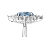 Platinum Fancy Blue Oval Cut Halo Diamond Cluster Ring with Marquise and Round Stones on a White Gold Band with Prong Setting_5