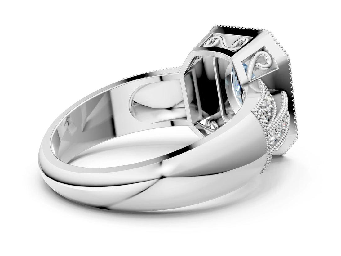 Platinum Fancy Blue Oval Cut Halo Diamond Engagement Ring with Pave Split Shank and Four-Prong Setting_6