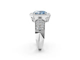 Platinum Fancy Blue Oval Cut Halo Diamond Engagement Ring with Pave Split Shank and Four-Prong Setting_8