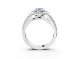 Platinum Fancy Blue Oval Cut Halo Diamond Ring with Beaded Split Shank and Four-Prong Setting_9