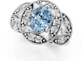 Platinum Fancy Blue Oval Cut Halo Milgrain Diamond Engagement Ring with Leaf Band and Four-Prong Setting_13
