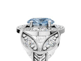 Platinum Fancy Blue Oval Cut Halo Milgrain Diamond Engagement Ring with Leaf Band and Four-Prong Setting_17