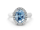 Platinum Fancy Blue Oval  Cut Halo Solitaire Engagement Ring with Square Band and Four-Prong Setting_24