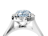 Platinum Fancy Blue Oval  Cut Halo Solitaire Engagement Ring with Square Band and Four-Prong Setting_28