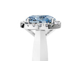 Platinum Fancy Blue Oval  Cut Halo Solitaire Engagement Ring with Square Band and Four-Prong Setting_29