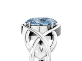Platinum Fancy Blue Oval Cut Solitaire Intertwined Band Prong Setting Ring_11