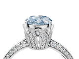 Platinum Fancy Blue Oval Cut Solitaire Split Shank Pave Diamond Engagement Ring with Four-Prong Setting_10