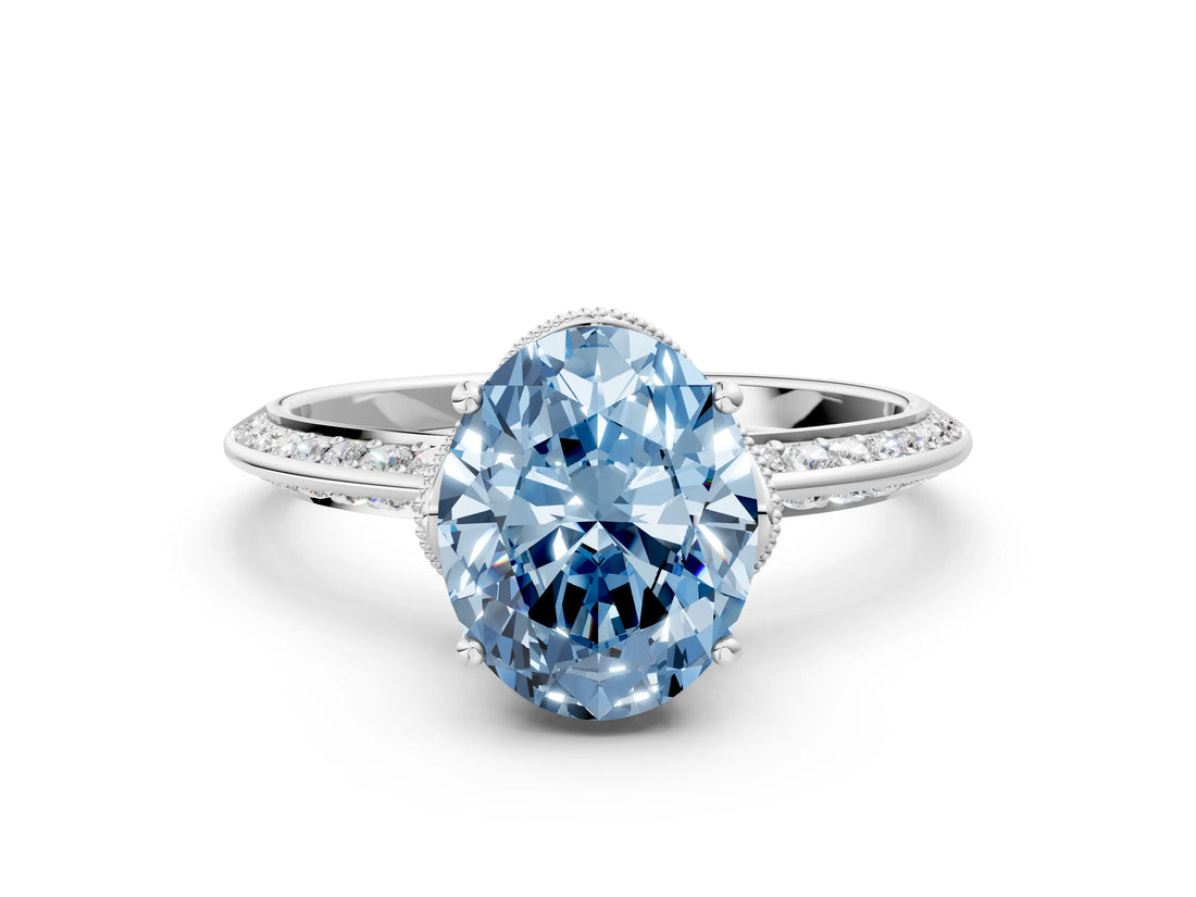 Platinum Fancy Blue Oval Cut Solitaire Split Shank Pave Diamond Engagement Ring with Four-Prong Setting_60
