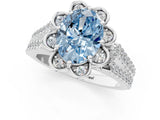 Platinum Fancy Blue Oval  Halo Diamond Floral Split Shank Engagement Ring 1