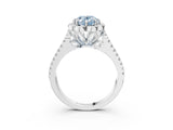 Platinum Fancy Blue Oval  Halo Diamond Floral Split Shank Engagement Ring 3