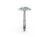 Platinum Fancy Blue Oval  Halo Milgrain Pave Diamond Ring with Four-Prong Setting 3