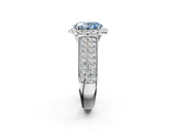 Platinum Fancy Blue Oval  Halo Round Diamond Pave Band with Prong Setting 2