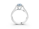 Platinum Fancy Blue Oval  Halo Round Diamond Pave Band with Prong Setting 3