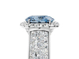 Platinum Fancy Blue Oval  Halo Round Diamond Pave Band with Prong Setting 5