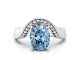 Platinum Fancy Blue Oval  Solitaire Diamond Engagement Ring with Pave Band and Four-Prong Setting 1