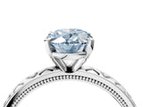 Platinum Fancy Blue Oval  Solitaire Diamond Engagement Ring with XO Engraved Band and Four-Prong Setting