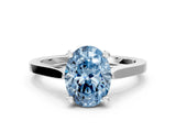 Platinum Fancy Blue Oval  Solitaire Diamond Ring with Four-Prong Setting and Tapered Band 1