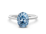 Platinum Fancy Blue Oval  Solitaire Diamond Ring with a Classic Band and Four-Prong Setting 1