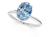 Platinum Fancy Blue Oval  Solitaire Diamond Ring with a Classic Band and Four-Prong Setting 2