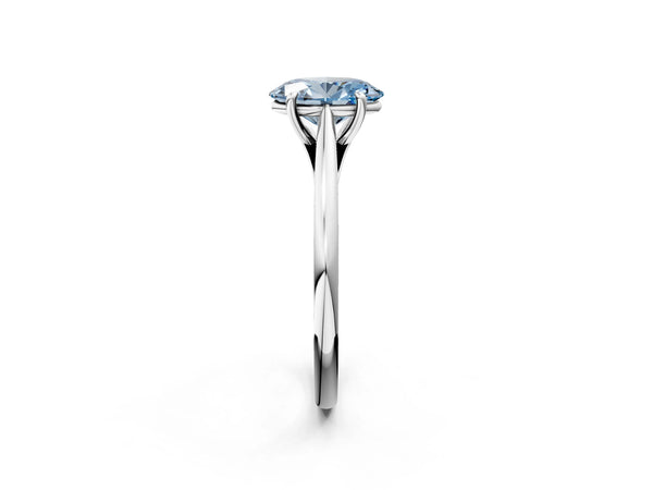 Platinum Fancy Blue Oval  Solitaire Engagement Ring with Four-Prong Setting and Classic Band
