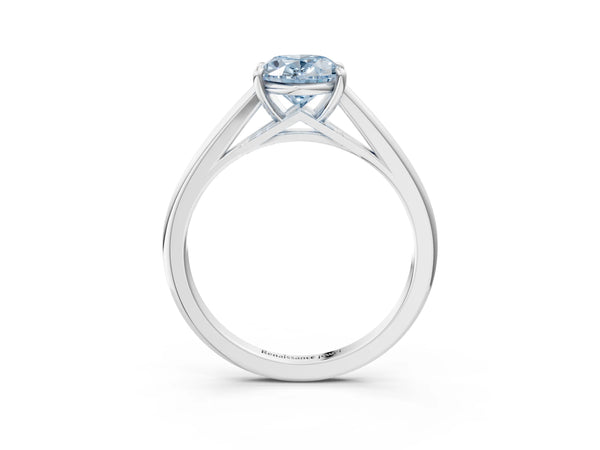 Platinum Fancy Blue Oval  Solitaire Engagement Ring with Four-Prong Setting and Classic Band