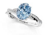 Platinum Fancy Blue Oval  Solitaire Twisted Pave Diamond Ring with Four-Prong Setting_1
