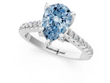 Platinum Fancy Blue Pear  Brilliant Diamond Solitaire with Pavé Band and Four-Prong Setting 1
