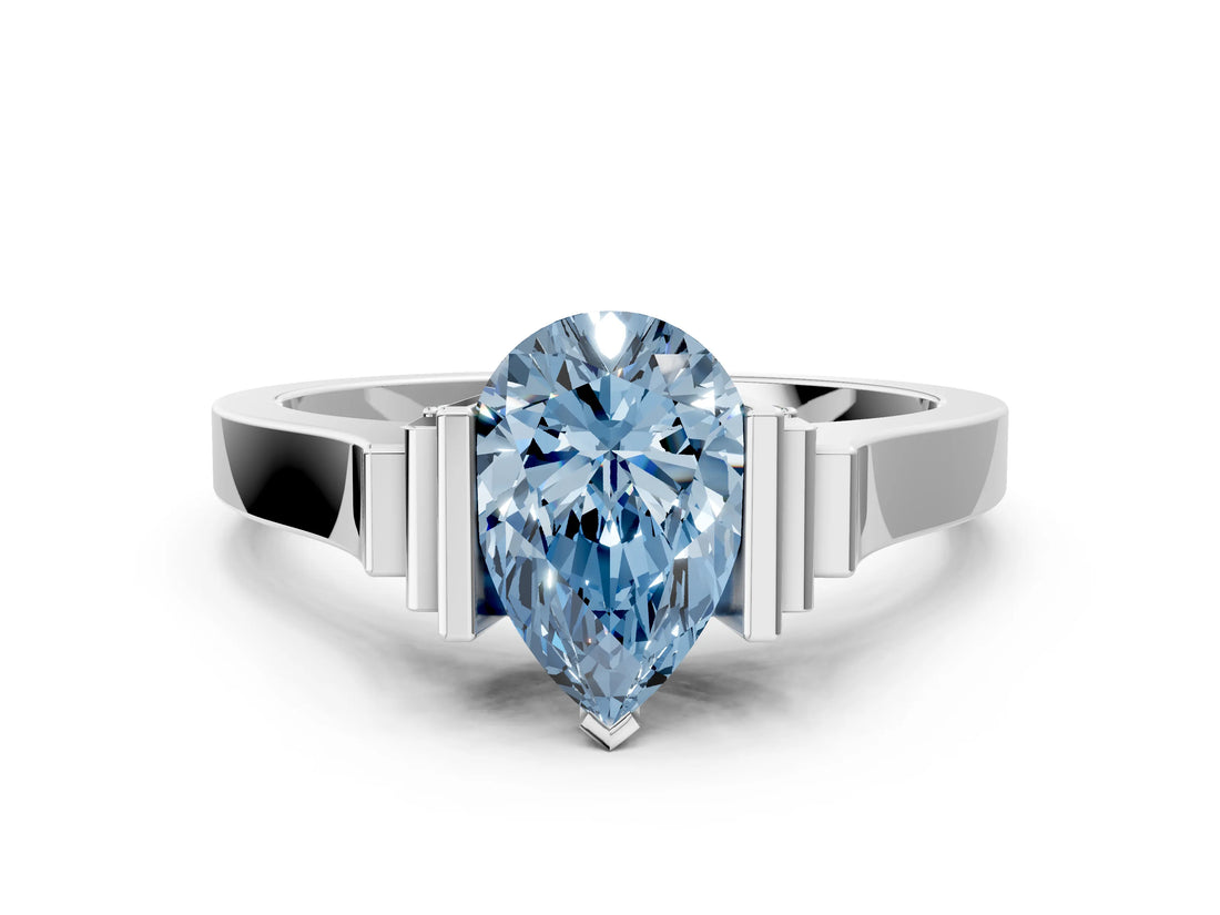 Platinum Fancy Blue Pear Cut Brilliant Solitaire Diamond Ring with Channel Set Band and Bar Prong Setting_6