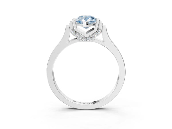 Platinum Fancy Blue Pear Cut Brilliant Solitaire Diamond Ring with Channel Set Band and Bar Prong Setting