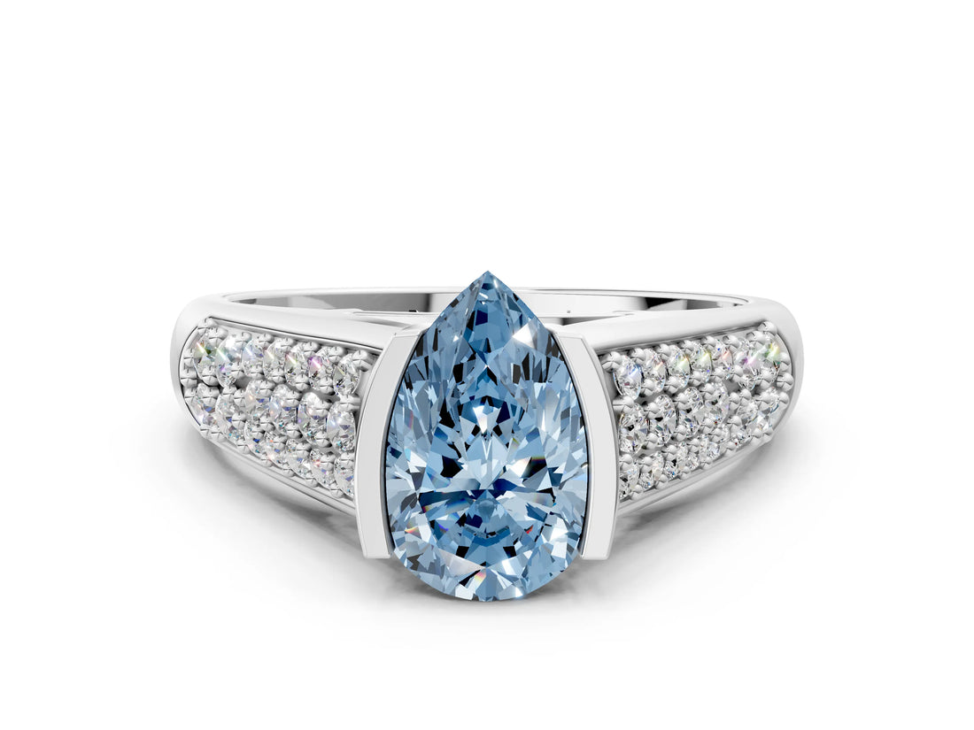 Platinum Fancy Blue Pear Cut Cut Diamond Channel Set Pave Band with Tension Prong Setting_12