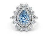 Platinum Fancy Blue Pear Cut Diamond Floral Double Halo Engagement Ring with Prong Setting_150