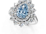 Platinum Fancy Blue Pear Cut Diamond Floral Double Halo Engagement Ring with Prong Setting_151