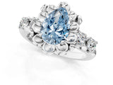 Platinum Fancy Blue Pear  Cut Diamond Floral Halo Engagement Ring with Shared Prong Setting 1