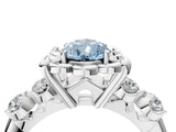 Platinum Fancy Blue Pear  Cut Diamond Floral Halo Engagement Ring with Shared Prong Setting 4