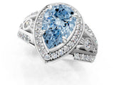 Platinum Fancy Blue Pear Cut Diamond Halo Ring with Split Shank and Bezel Accents and Four-Prong Setting_7
