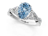 Platinum Fancy Blue Pear Cut Diamond  Halo Twist Band Solitaire Prong Setting Ring_13