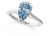 Platinum Fancy Blue Pear Cut Diamond Solitaire Ring with Flower Prong Setting and Classic Band_1