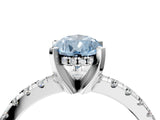 Platinum Fancy Blue Pear Cut Diamond Solitaire Ring with Round  Pavé Band and Four-Prong Setting_52