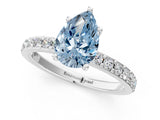 Platinum Fancy Blue Pear  Cut Diamond Solitaire with Pave Band and Four-Prong Setting 1