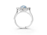 Platinum Fancy Blue Pear Cut Halo Diamond Cluster Ring with Marquise and Round Stones on a White Gold Band with Prong Setting_3